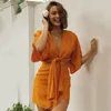 Casual Kleider Ard Elegante Asymmetrische Mini Für Frauen 2022 Sexy Aushöhlen Kurzarm Sommer Kleid V-ausschnitt Spitze Up party