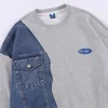 Мужские толстовок толстовок Gtdom Denim Contrast Color Color Splising Hip Hop свитер мужчина осень ослабленная круглая шея с длинной рукавом.