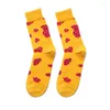 Herrensocken Männer Korea Cartoon Bunte Glückliche Hip Hop Skate Harajuku Lustige Street Style Mode Kleid Baumwollsocke Gelb Grün