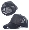 Hästsvans boll mössa glitter boll kepsar snapback paljetter baseball hatt shin mesh utomhus sommar fashionabla solskyddsmedel hiphop hattar 10 färger bc102