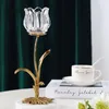 Portacandele Luce di lusso Tulipano Candelabri in vetro cristallo Rame vintage Art Base in marmo Portafiori Decorazione della tavola di nozze per la casa