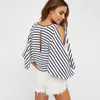 Men's Casual Shirts Fashion Women Cold Off Shoulder Stripe Loose Tops Bat Short Sleeve O-neck Baggy Blouse Shirt