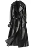 Femmes en cuir Faux Lautaro automne long noir Pu Trench Coat pour femmes manches ceinture élégant Style britannique mode 4xl 5xl 6xl 7xl 221010
