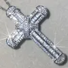 Kedjor 925 Silver Utsökta Bibeln Jesus Cross Pendant Halsband för kvinnor Män Crucifix Charm Simulerade Platinum Diamond Fine Jewelry