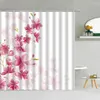 Shower Curtains Butterfly Flower Curtain Pink Rose Pearl Cherry Blossom Fashion Lady Bathroom Decor Waterproof Cloth Hooks Set