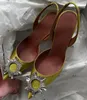 Luxus New Sunflower Damen Kristall Diamant Sandalen 100% Seide Spulenabsatz Hochzeit Party AMINA MUADDI Schuhe Größe 35-42