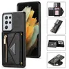 Casos de telefone à prova de choque para Samsung Galaxy S22 S21 S20 Note20 Ultra-3 Folds Skin Skining Caso de proteção contra queda PU com bolsa de moeda com zíper e alça de ombro