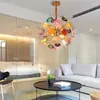 Pendant Lamps Modern Luxury Led Chandelier 60 80cm Colorful Agate Stone Dandelion Shape Lustre Light Fixture Living Room Restaurant Hanglamp