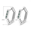 Hoop Earrings ESSFF Fashion Silver Color Green Stone For Women Polygon Design Jewelry Female Gift S Circle Earings