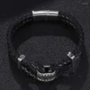 Charm Bracelets Men Double Layer Black Leather Bracelet Stainless Steel Magnetic Buckle Braided Wrist Band Gifts ST0370