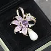 Brooches 2022 Luxury Purple And Yellow Floral Brooch Imitation Pearl Temperament Women's Corsage Jacket Pin Accessories