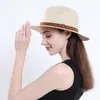 Chapeaux à large bord Jazz chapeau de paille femmes fête melon casquette en plein air hommes plage Protection solaire parasol grand Fedora avec ceinture marron