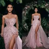 Pink Sweetheart Prom Dresses Sexy Sequins Beads Sleeveless Evening Dress Custom Made High Split Floor Length Party Gown wly935