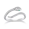 Anneaux de mariage Bamoer Sterling Argent Platine Plaqué Bague réglable Vert Zircon Rétro Textures Serpent Bijoux De Mode SCR666