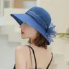 Cappelli a tesa larga Decorazioni floreali Grandi donne Cappello da sole Tessuto patchwork rotondo Cappello da festa per signora Banchetto anti-UV Decorativo Elegante spiaggia