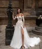 Eva Lendel 2023 Lace Wedding Dress Appliqued Bohemian Beaded Beach Side Split Bridal Gowns Detachable Long Sleeve vestido de novia