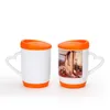 12oz 승화 세라믹 머그잔 텀블러 커피 컵 하트 핸들 실리콘 코스터와 뚜껑 WLY935로 DIY 인쇄