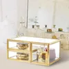 Scatole portaoggetti 1 Strato 3 cassetti Organizer per trucco Vetro cosmetico staccabile per comò da toeletta da bagno da appoggio