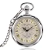 Pocket Watches Vintage Watch Silver Transparent Roman Numbers Skeleton Gear Mechanical Hand Wind Clock Xmas Gift Necklace
