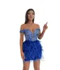 Casual Dresses Green Sexy Off-shoulder Feather Mini Dress With Sequins Women's Banquet Evening 2022 Drop & Wholesale No.382