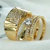 Wedding Rings Fashion Lovers' Set Ring Cubic Zirconia Yellow Gold Color Engagement For Women And Men