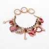 Link Bracelets Key for Women Arrow Peach Heart Red Crystal Zircon Jóias de noivado de casamento feminino