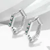 Hoop Earrings ESSFF Fashion Silver Color Green Stone For Women Polygon Design Jewelry Female Gift S Circle Earings