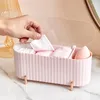 Caixas de armazenamento de desktop à prova de poeira maquiagem em pó puff organizador de batom cosmético caixa de cotonete com tampa transparente