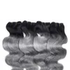 3PC T 1B Gris Foncé Ombre Bundles de Cheveux Humains Deux Tons Coloré Péruvien Vague de Corps Vierge Brésilienne Malaisienne Indienne Cheveux Extensions255u