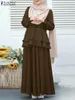 Two Piece Dress ZANZEA Fashion Women Casual Long Sleeve Blouse Maxi Skirts Suits 2PCS Matching Sets Elegant Dubai Turkey Set Muslim 221010