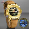 Нарученные часы Naviforce Luxury Gold Watches для мужчин повседневные спортивные хронограф.