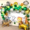 その他のお祝いのパーティー用品109pcsジャングルサファリテーマバルーンガーランドキット動物バルーンパームパームキッズボーイズバースデーベビーシャワー装飾22101010101010