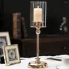 Candle Holders Modern Metal Holder Wedding Decoration Centerpiece Glass Cover Candlestick Dining Table Decor Accs