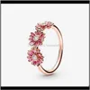 Jewelryoriginal 925 Sterling Sier Rose Pink Daisy Flower Trio Anello per le donne Anelli di fidanzamento di nozze ridimensionabili Pan Cluster Drop Delive2357