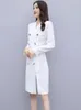 Women's Trench Coats Coat Double Breasted Womans Fashion Korean Style Winter Warm Windproof Lapel Slim Designer Long Velvet Runway White