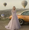 恋人のLilac Tulle A-Line Exposed Boning Wedding Dress Long With 3D Flowers Bridal Gowns Boho Made Abiti Da Sposa Vestido de Novia