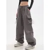 Женские брюки с темно -серым винтажным винтажным плиссированным дизайном Strate Street Street Hip Hop Fashion Pocket Wide Leg 221011