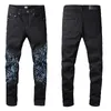 Mens svarta jeans med bl￥ f￤rg denim mager smal cyklist moto hiphop rak ben spray p￥ vintage n￶dstr￤cka f￶r killar man rip passform