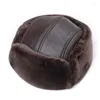 Berretti RY964 Uomo Inverno Vera Pelle Pelliccia sintetica Nero / Marrone Bomber Cappello per uomo Testa orecchio Caldo Moto Caps Papà Cupola Gorras Hombre