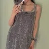 Casual Dresses spring and summer new triangle loose two piece set Sequin Rhinestone sexy short skirt suspender vest dress