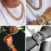 Bracelets de liaison 3pcs Luxury Cool Mens Watch Watch Kit Crystal Pave Miami Cuban Bracelet Collier Rappers Men Rock Roll Jewelry Sett