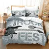 Bedding sets Guitar Queen Duvet Cover Rock Music Theme Bedding Set Grunge Color Splashed Brick Wall Background Electronic Guitar Mics Design 221010