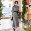 Casual Dresses 2022 Autumn Winter Thick Mermaid Sweater Elegant Knit Lanthern Sleeve Slim Mid-Length Female Chic Vestidos