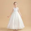 Flickaklänningar Puffy Princess Dress Lace First Communion Girls For Wedding Elegant Long Gown Kids Flower Applicies With Belt