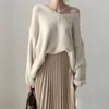 Maglioni da donna Maglione coreano Pullover Temperamento invernale Sottile scollo a V Clavicola che perde gonna a pieghe a vita alta lavorata a maglia Set lungo