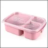 Zestawy organizacji przechowywania żywności Zestawy do przechowywania kuchni Zestawy Student Lunch Box 3 Grid Wheat St Biodegradable Microwave Bento Kid Dhxkc