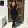 Casual Dresses Sexig fest Kvinnor Elegant lång klänning Halter Plunging Deep V Neck Backless Skinny BodyCon Sleeveless Solid Overalls