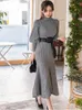 Casual Dresses 2022 Autumn Winter Thick Mermaid Sweater Elegant Knit Lanthern Sleeve Slim Mid-Length Female Chic Vestidos