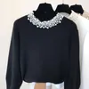 Women's Sweaters Beaded Round Neck Sweater Women Autumn And Winter Korean Style Loose All-Matching Handmade Pearl Collar Elegant Knitwear