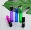 10 ml sottile rotolo di vetro vuoto su bottiglie di rulli verde rosso blu con coperchio nero per aromaterapia per olio essenziale profumo SN397
